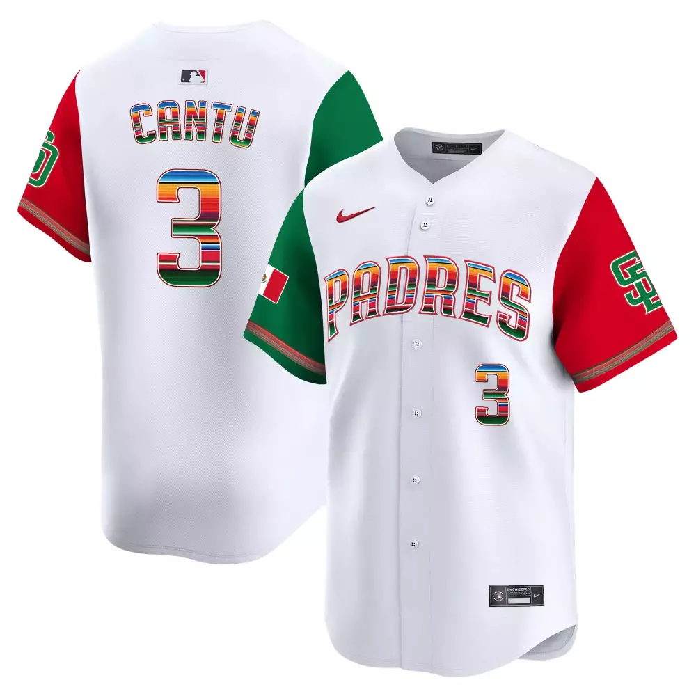 Jorge Cantu 3 Padres Jersey White Mexican Heritage Men Split Custom Design Red Green