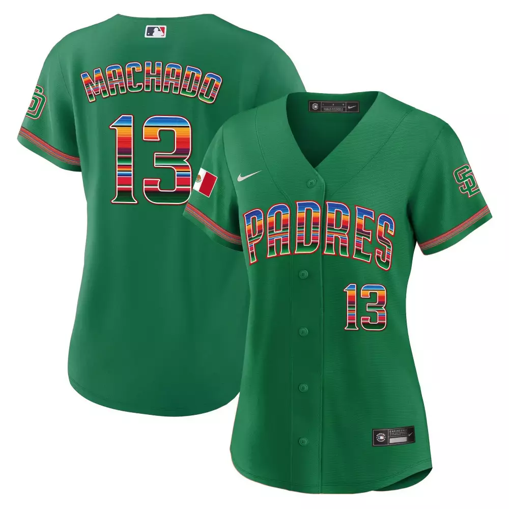 Manny Machado 13 Padres Jersey Green Mexico Flag Split Custom Design Red Blue Yellow