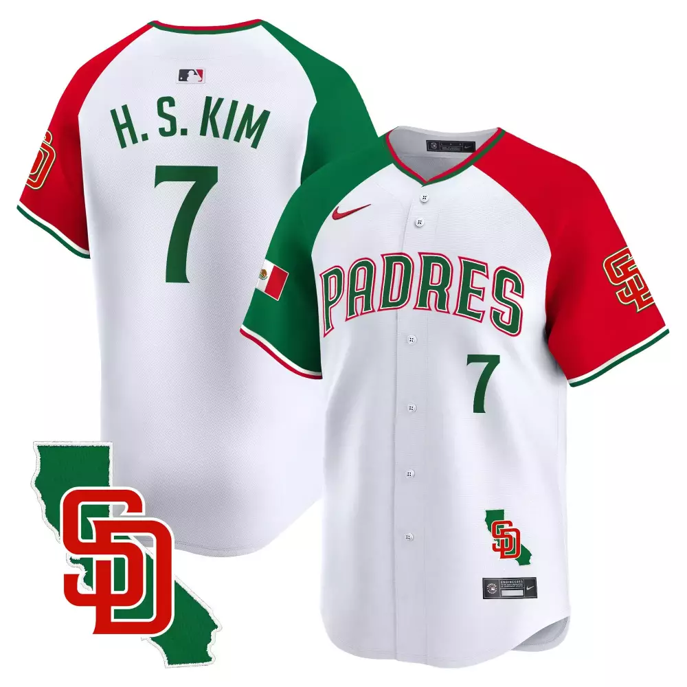 Haseong Kim 7 Padres Jersey White Mexico Flag Split Design Green Red Alternate Vapor