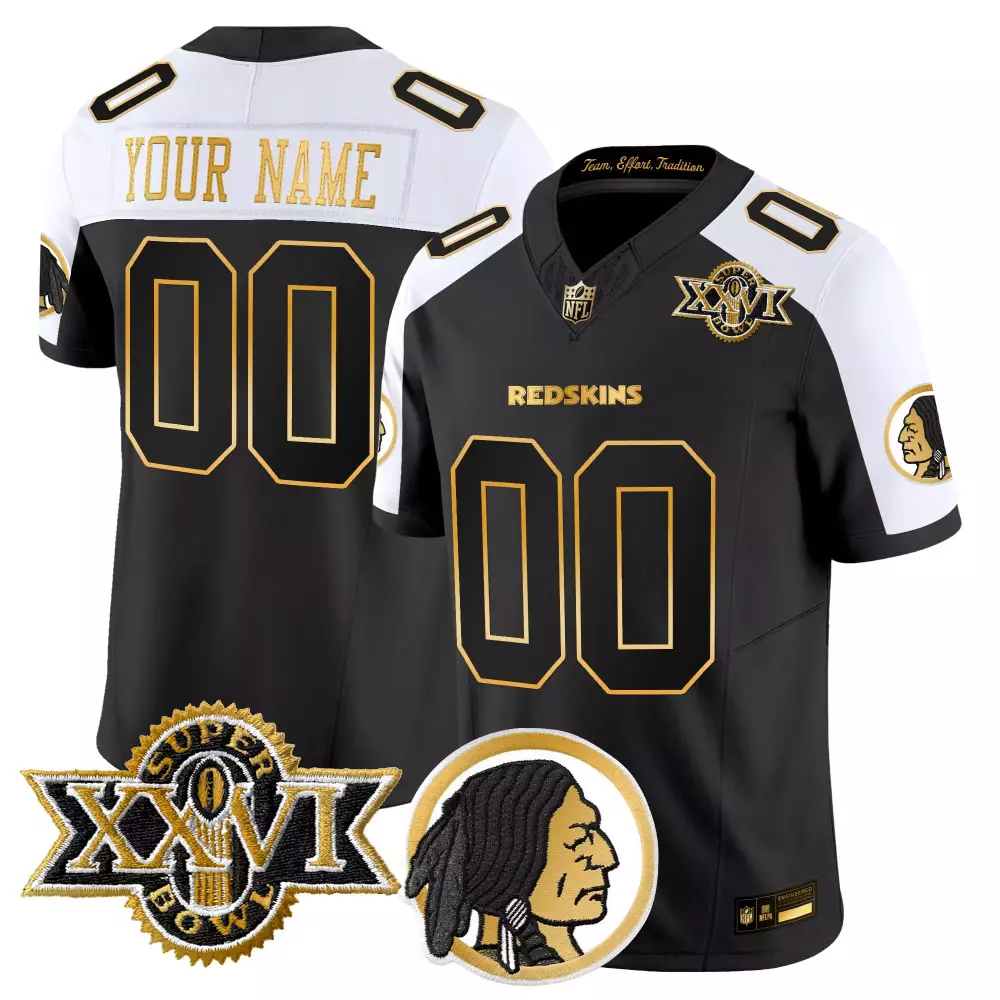 Custom Redskins Jersey Black Super Bowl Xxvi White Gold Stitched Limited