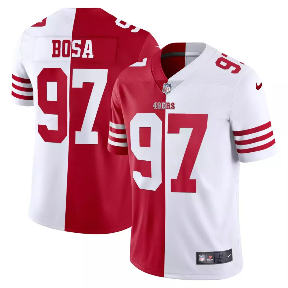 Nick Bosa 97 49ERS Jersey Red Men Split White Stitched