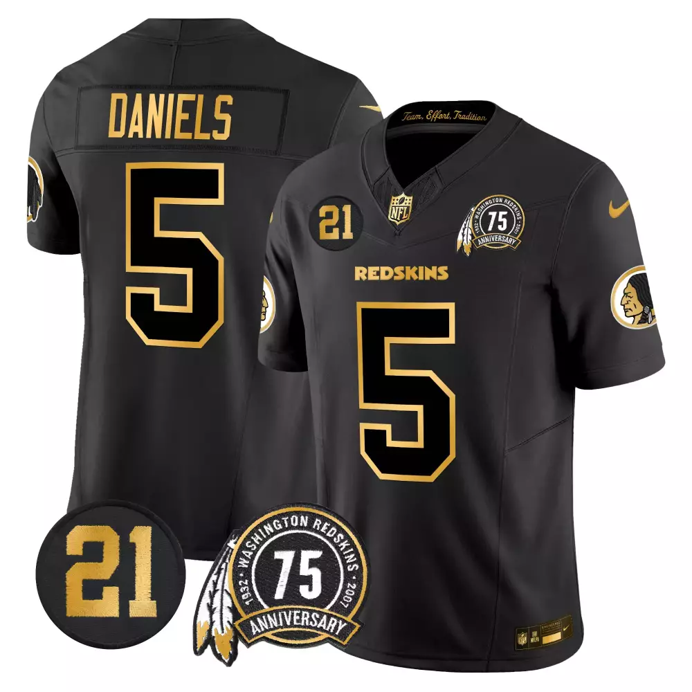 Jayden Daniels 5 Jersey Black 75th Anniversary Washington Redskins Player Number 2007