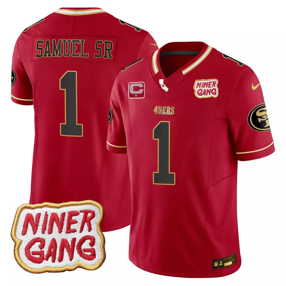 Deebo Samuel 1 49ERS Jersey Red Niner Gang California State Outline Men Gold Black