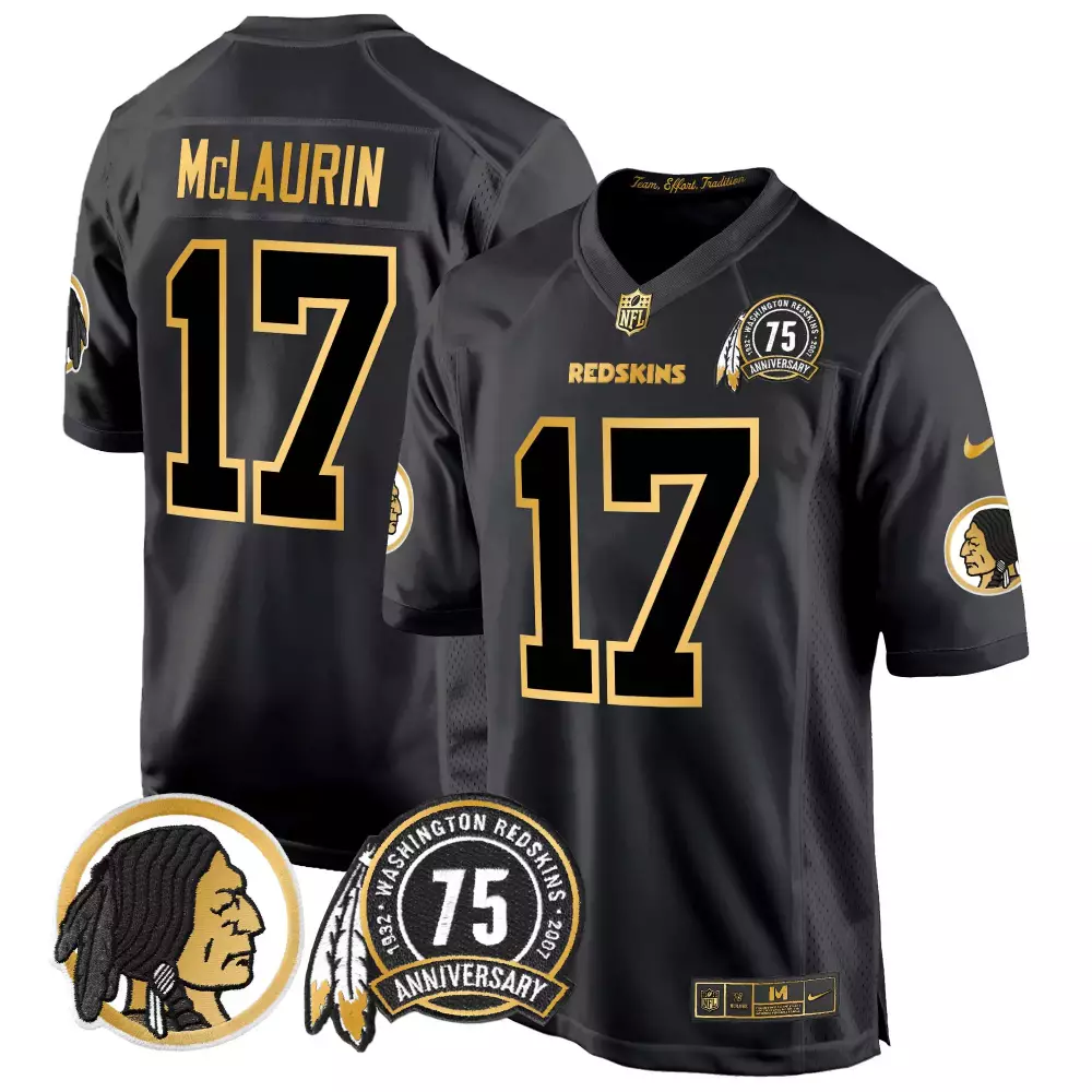 Terry Mclaurin 17 Jersey Black 75th Anniversary Washington Redskins Men Gold Throwback