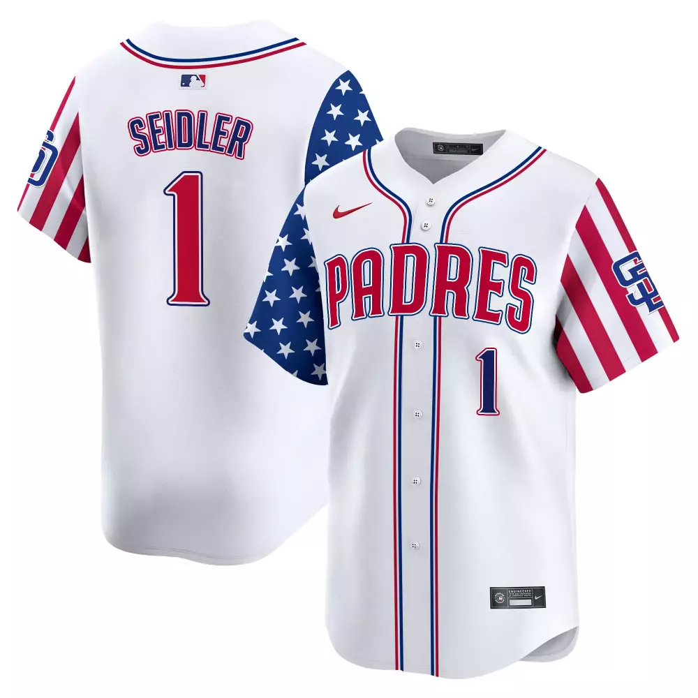 Peter Seidler 1 Padres Jersey White Split Custom Design Red Blue Vapor Premier Limited