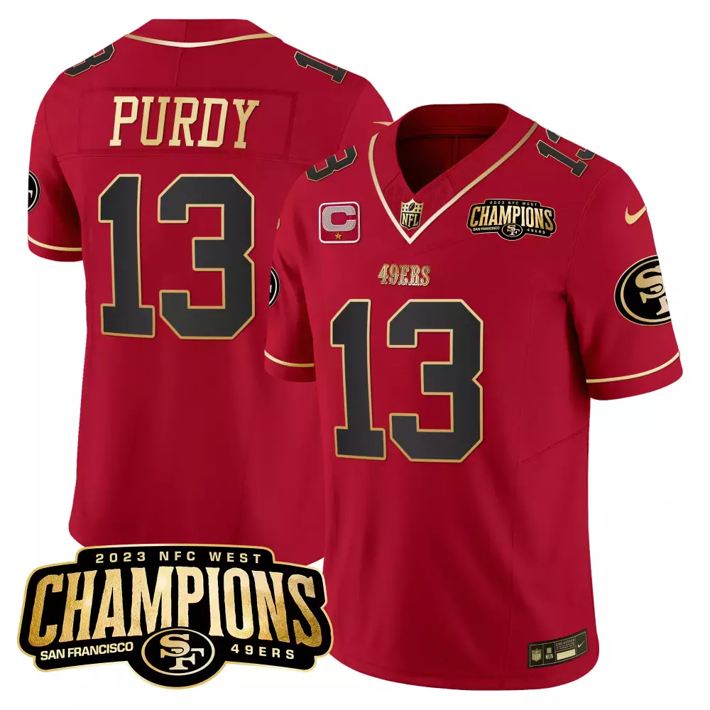 Brock Purdy 13 49ERS Jersey Red 2023 NFC West Champions Men Gold Black Limited All