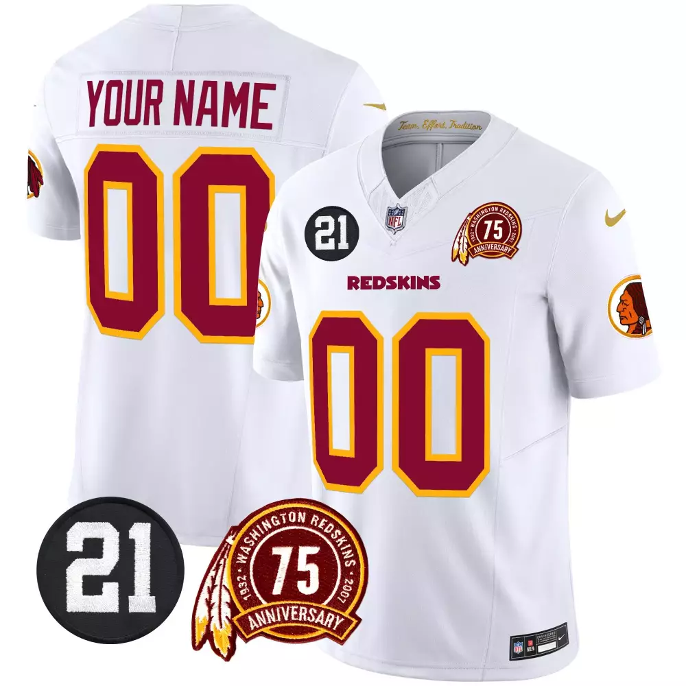 Custom Washington Redskins Jersey White 75th Anniversary Men Maroon Gold Vapor Limited