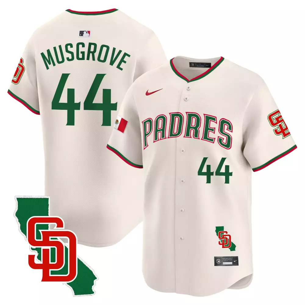Joe Musgrove 44 Padres Jersey Cream Mexican Flag Sd California Map Men Green Red