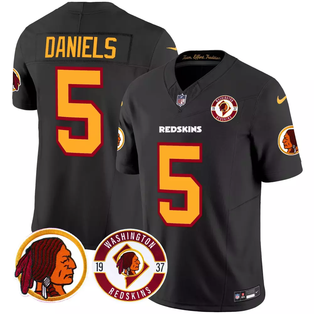 Jayden Daniels 5 Jersey Black Washington Redskins Men Player Gold Maroon Vapor Limited