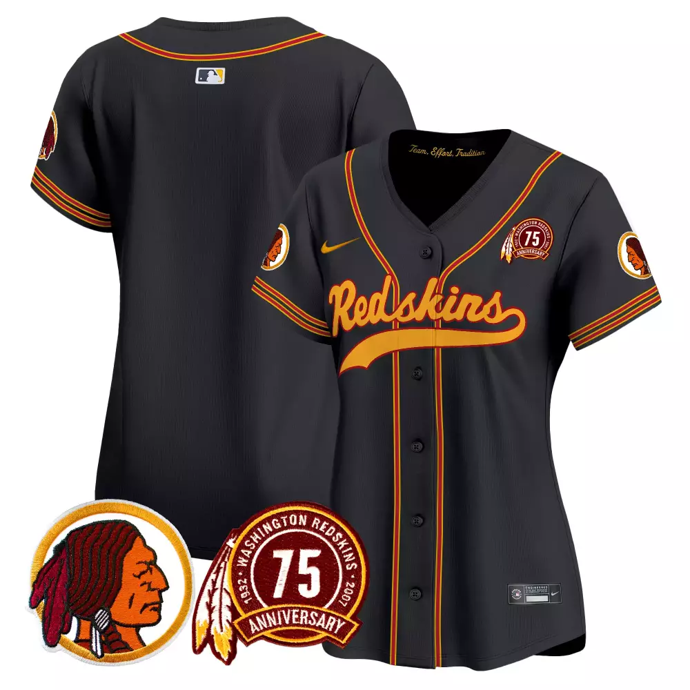 Redskins Washington Jersey Black 75th Anniversary 1932-2007 2007 Women Gold Red Throwback