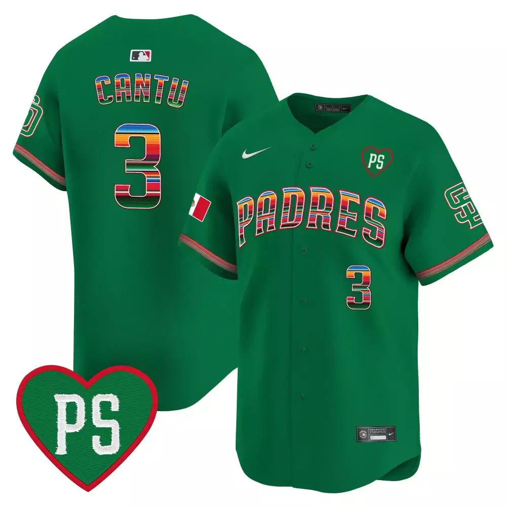 Jorge Cantu 3 Padres Jersey Green Cinco De Mayo Mexico Flag Ps Heart Men Red Orange