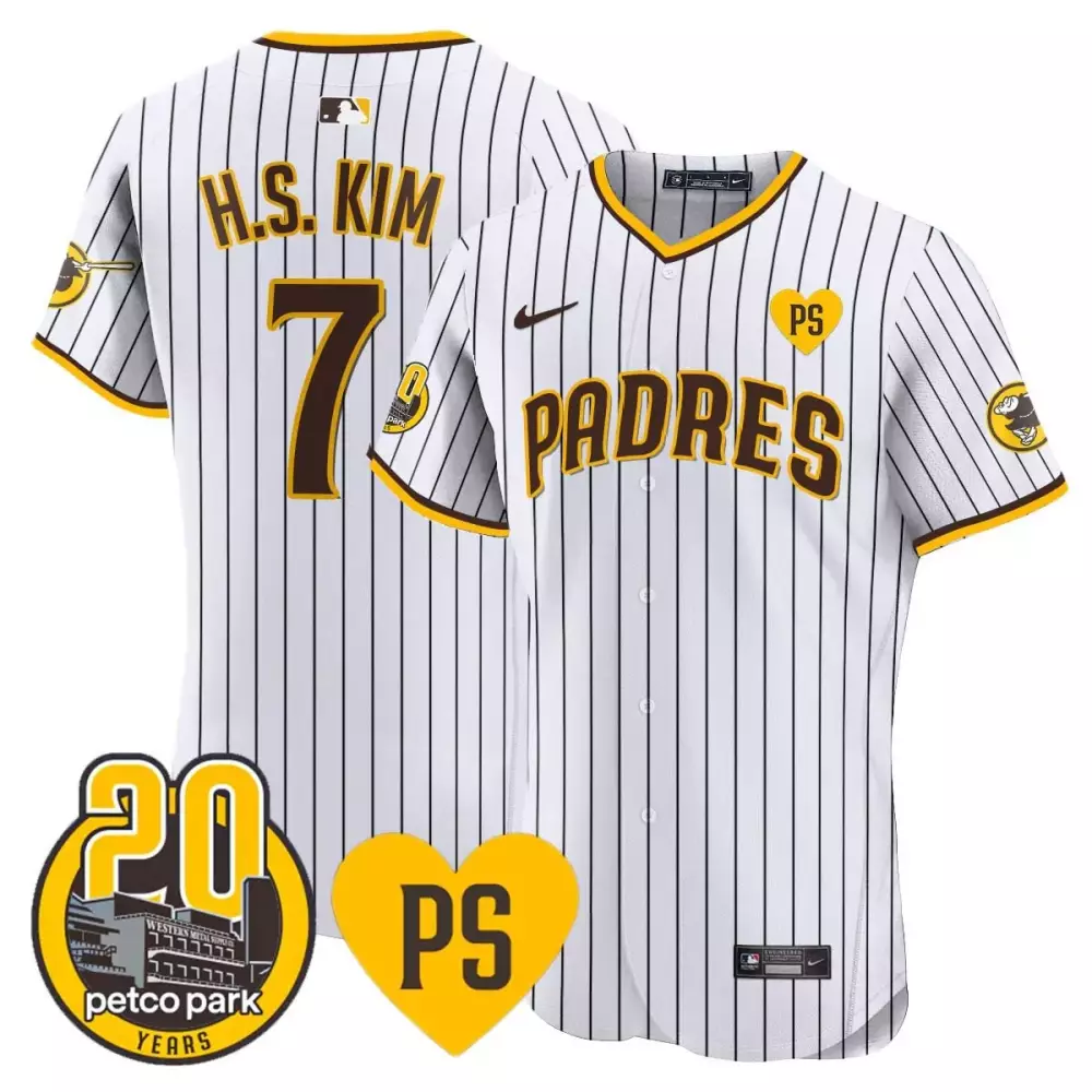 Haseong Kim 7 Padres Jersey White Petco Park 20 Years Men Brown Yellow Vapor Premier