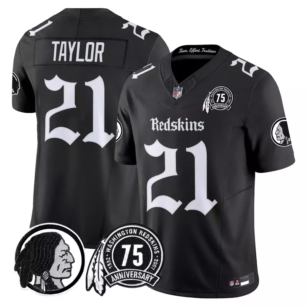 Taylor Redskins 21 Jersey Black 75th Anniversary Native American Profile Men Short Sleeve
