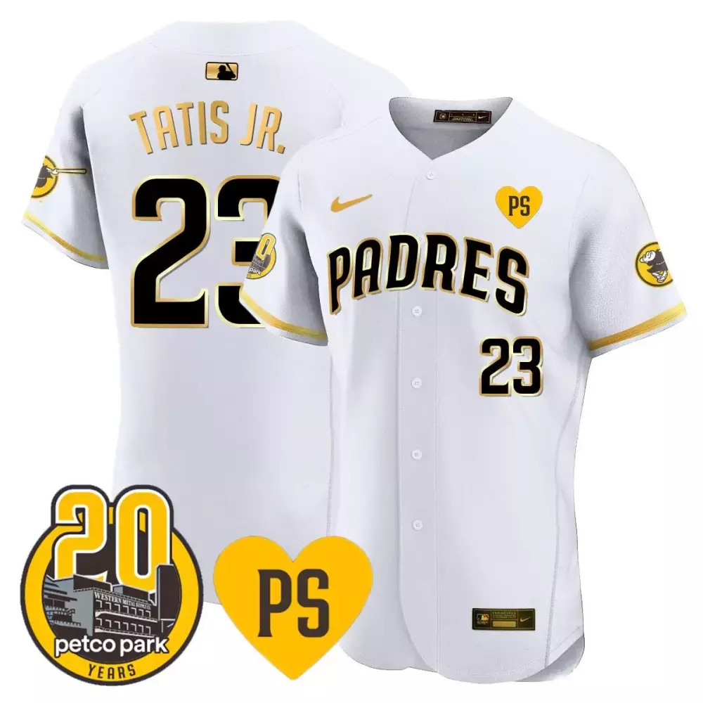 Fernando Tatis 23 Padres Jersey White Petco Park 20 Years Men Gold Black Vapor Premier