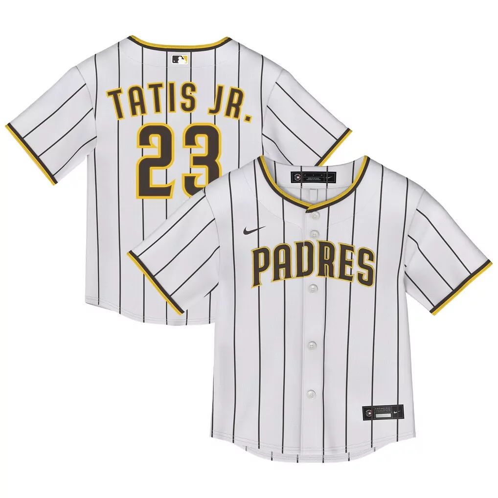 Fernando Tatis Jr. 23 Padres Jersey White Men Brown Gold Home Replica