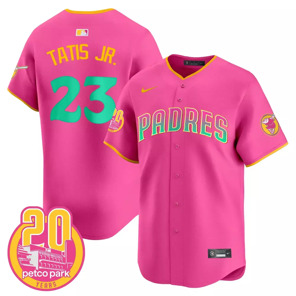 Fernando Tatis 23 Padres Jersey Pink Petco Park 20 Years Men Alternate Split Design