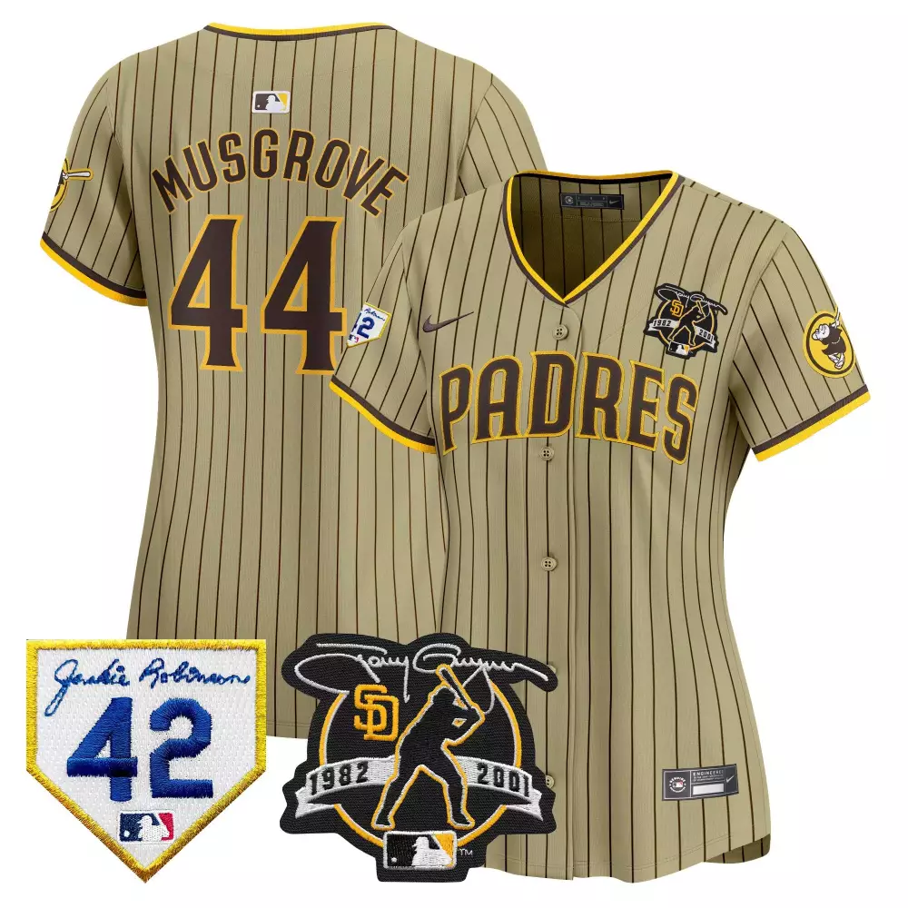 Joe Musgrove 44 Padres Jersey Tan Jackie Robinson Day 42 Tony Gwynn 1982-2001 Men