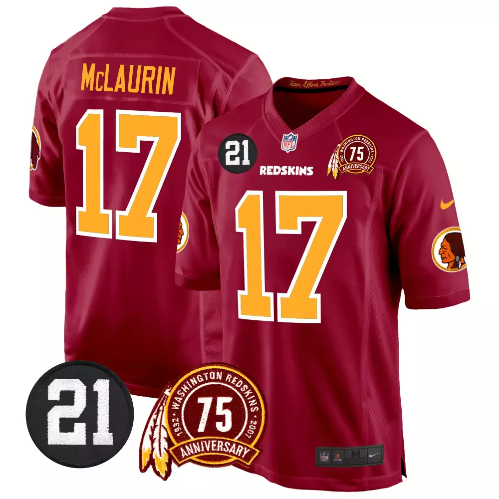 Terry Mclaurin 17 Jersey Maroon 75th Anniversary Washington Redskins Men NFL Gold