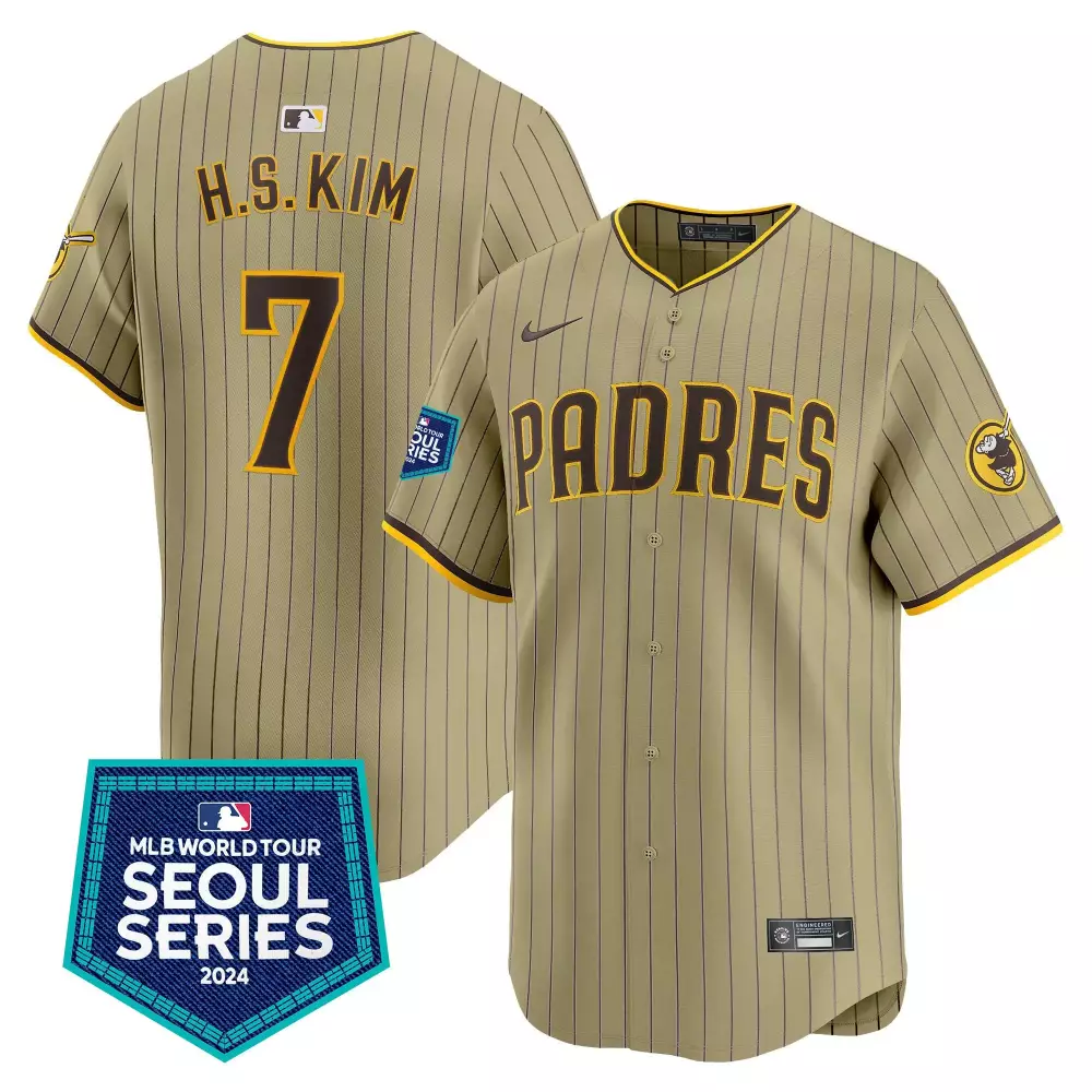 Haseong Kim 7 Padres Jersey Tan MLB World Tour Seoul Series 2024 Men Brown Yellow