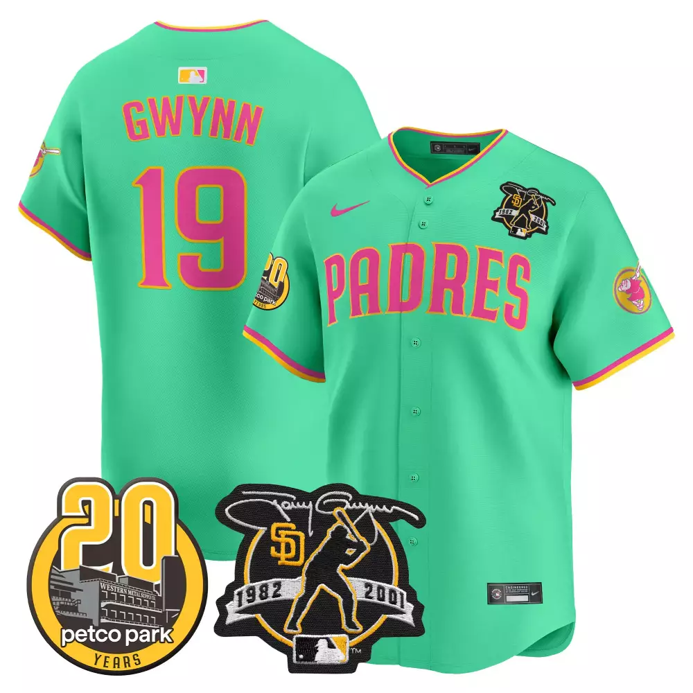 Tony Gwynn 19 Padres Jersey Green 1982-2001 Petco Park 20 Years 2001 Men Alternate