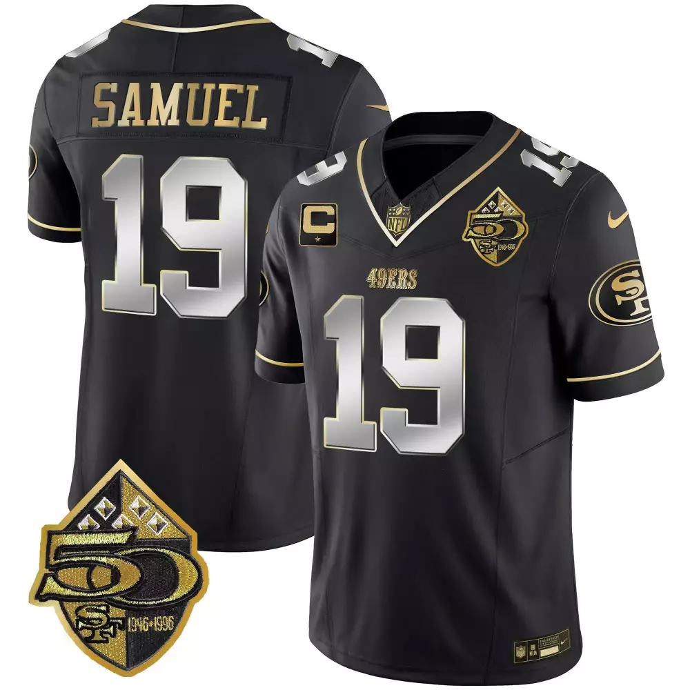 Deebo Samuel 19 49ERS Jersey Black 50th Anniversary 1946-1996 Men Replica Gold Silver