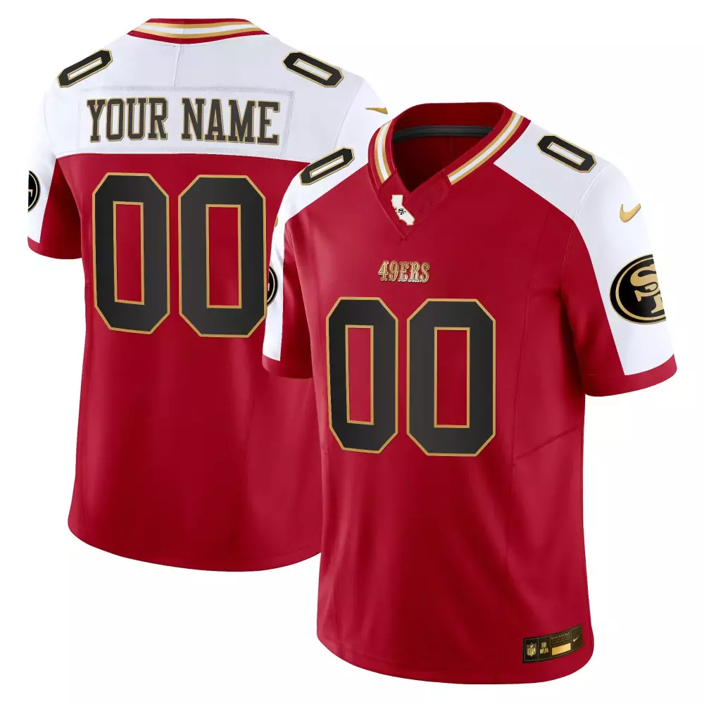 Custom San Francisco 49ers Jersey Red Men White Gold Alternate Vapor All Stitched