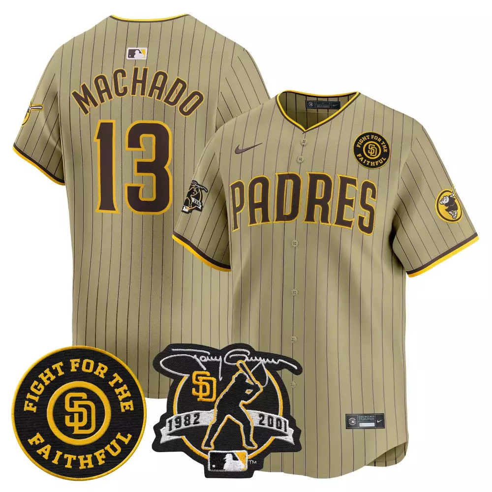 Manny Machado 13 Padres Jersey Tan Fight Faithful Tony Gwynn 1982-2001 Men Brown