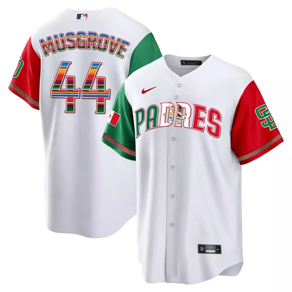 Joe Musgrove 44 Padres Jersey White Mexico Day Mexican Flag Men Split Design Green
