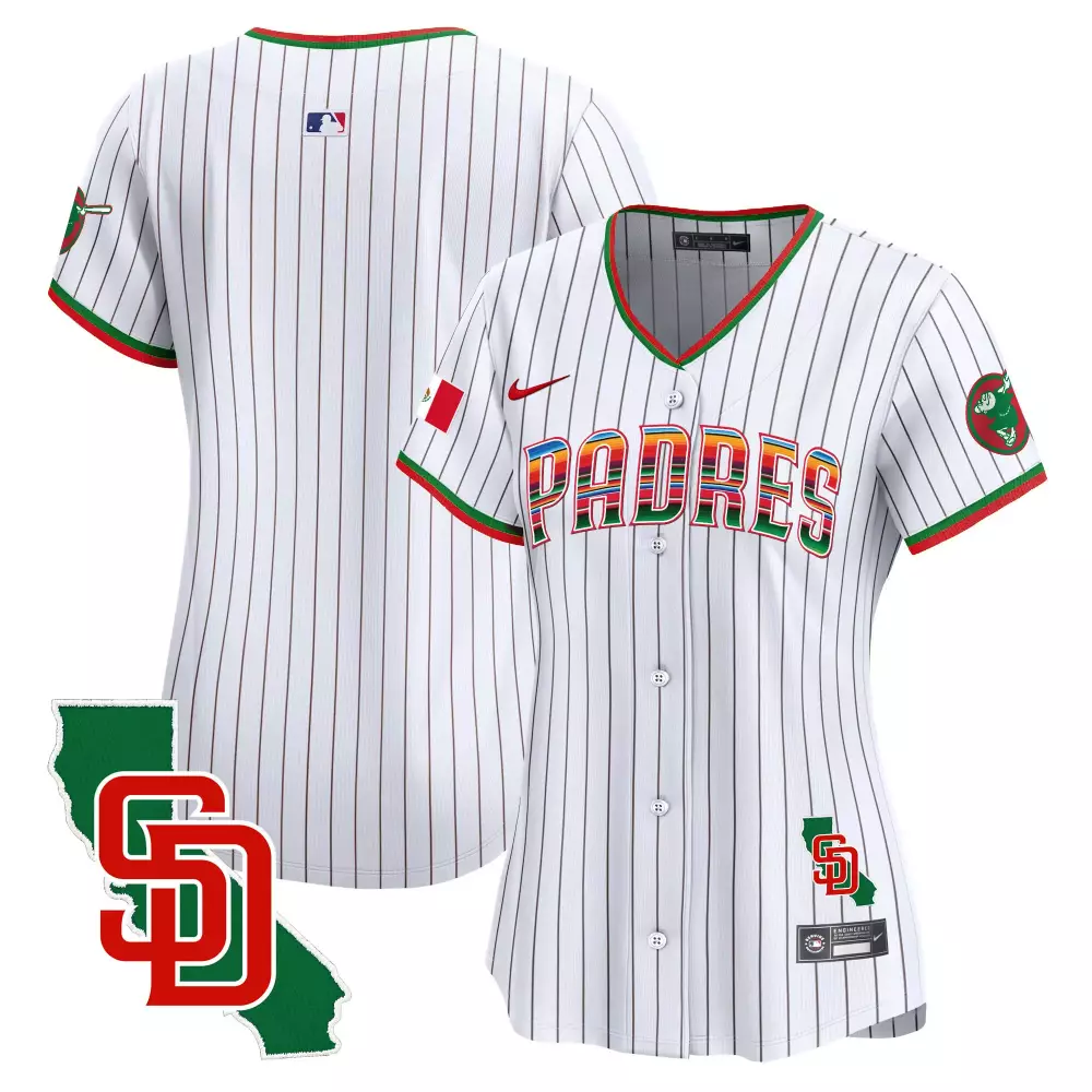 Pinstripe Mexico San Diego Padres Jersey White City Connect Flag California Outline 2023