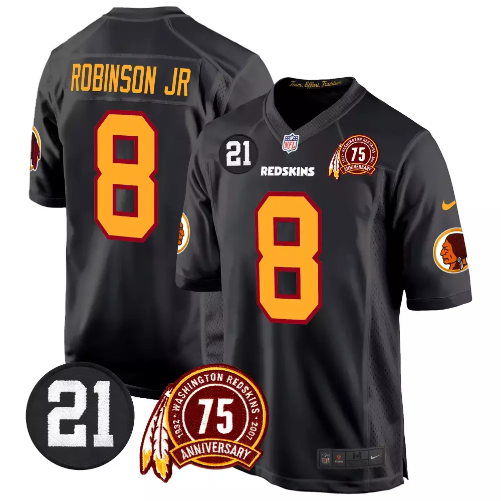 Robinson Jr. 8 Jersey Black 75th Anniversary Washington Redskins Player Number 21