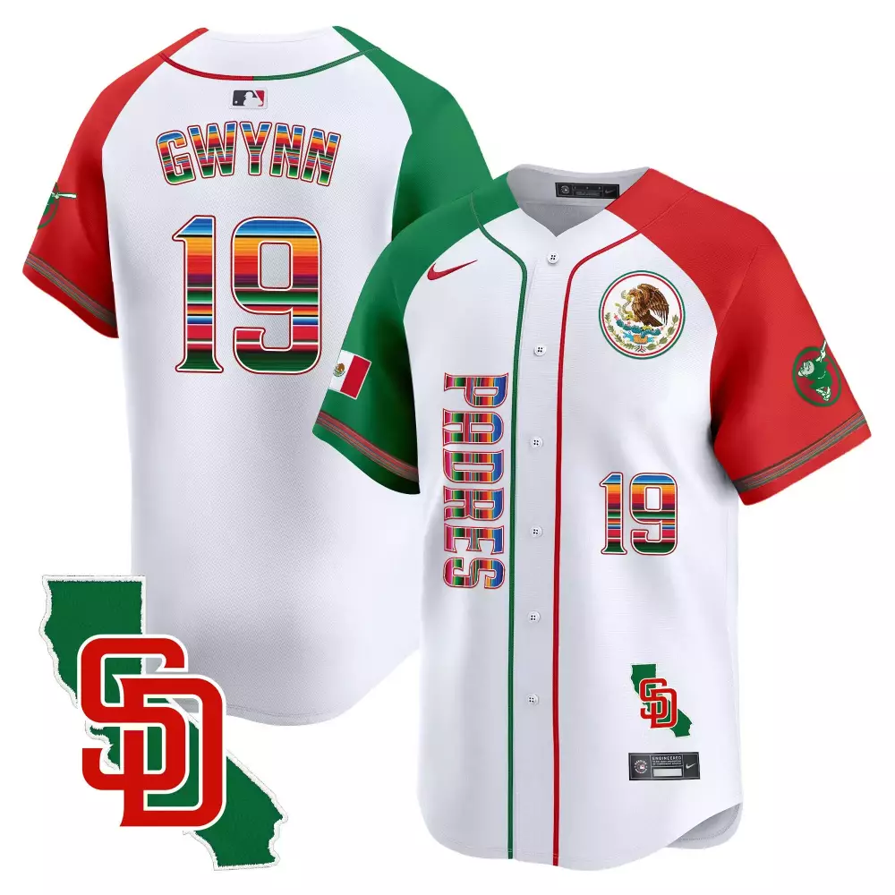 Tony Gwynn 19 Padres Jersey White Mexico National Team Flag Mexican Coat Arms Men