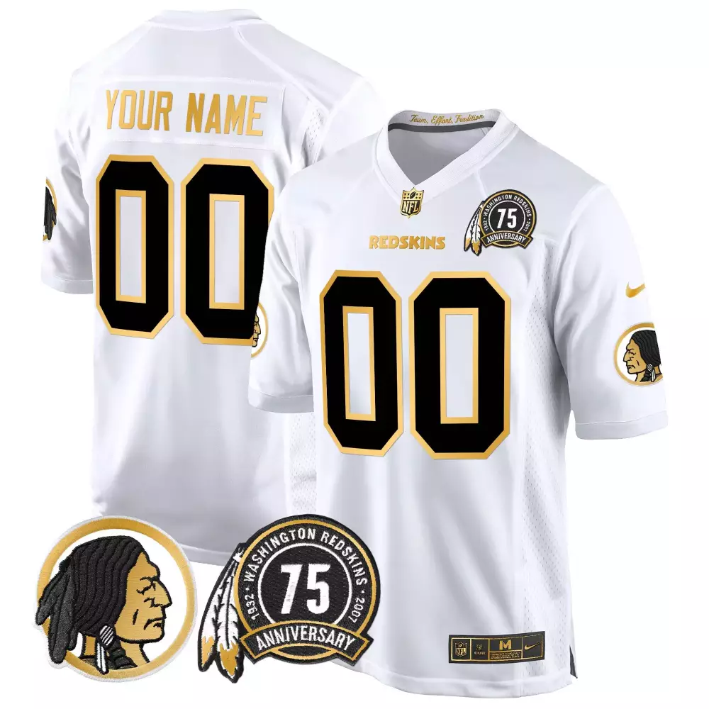 Custom Washington Redskins Jersey White 75th Anniversary Native American Profile