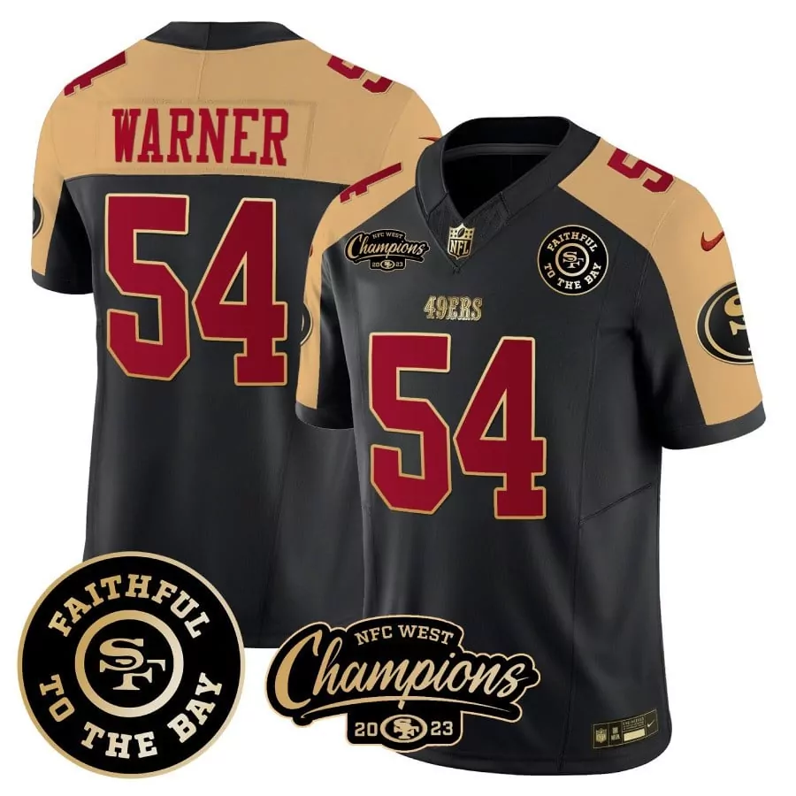 Fred Warner 54 49ERS Jersey Black NFC West Champions Faithful To Bay 2023 Men Alternate