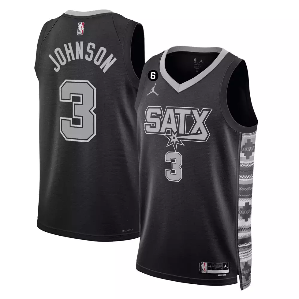 Keldon Johnson 3 Satx Jersey Black Men Split Design Grey White All Stitched Vapor