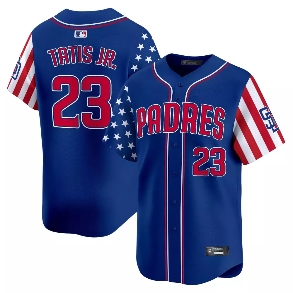 Fernando Tatis Jr. 23 Padres Jersey Blue Men Split Design Red White Stitched Vapor