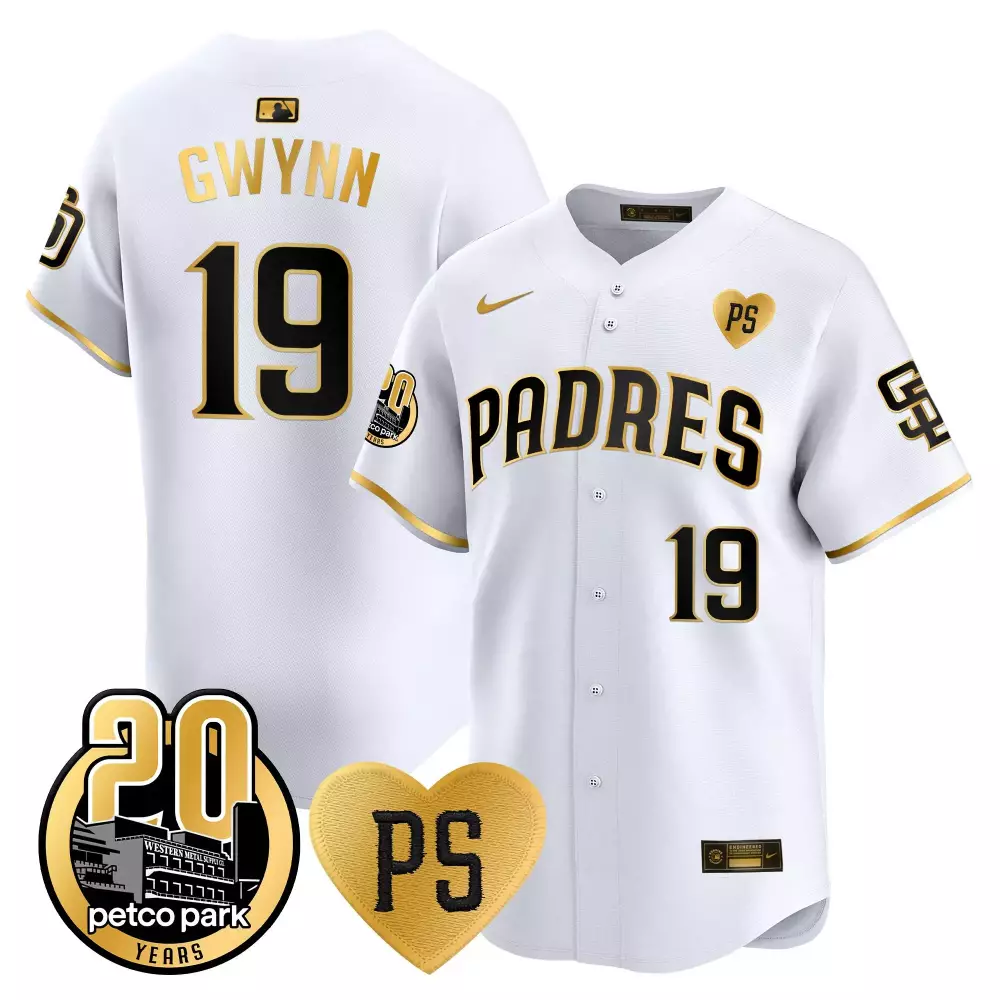 Tony Gwynn 19 Padres Jersey White 20th Anniversary 20 Petco Park Years Ps Heart Men