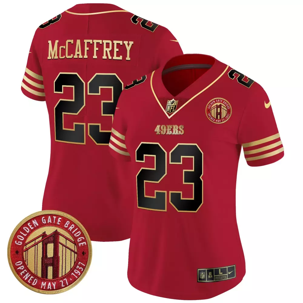 Christian Mccaffrey 23 49ERS Jersey Red Men Standard Gold Black Vapor Limited All