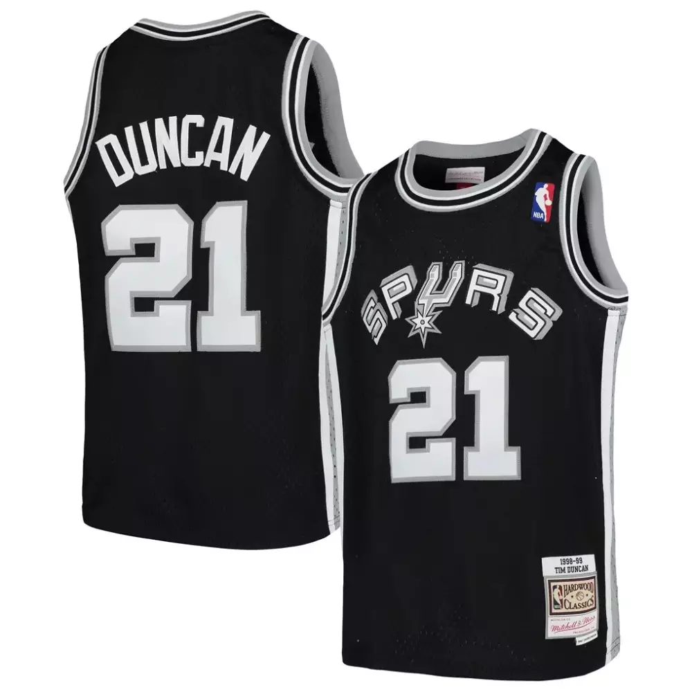 Tim Duncan 21 Spurs Jersey Black Hardwood Classics Men White Silver Swingman Throwback