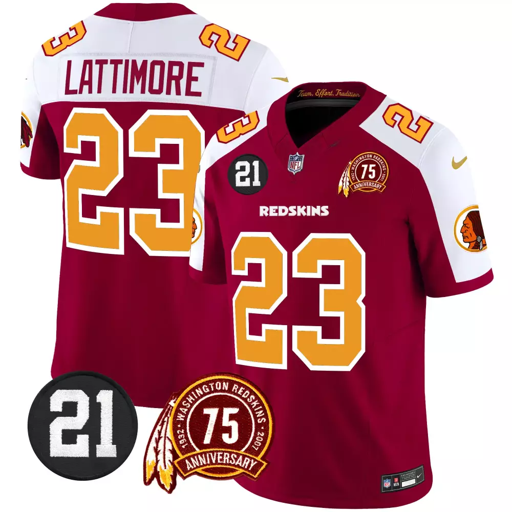 Marshon Lattimore 23 Redskins Jersey Maroon 75th Anniversary Men Game Gold White