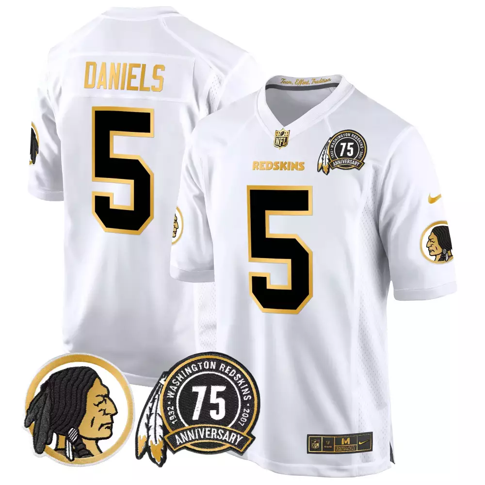 Jayden Daniels 5 Jersey White 75th Anniversary Washington Redskins Native American Head
