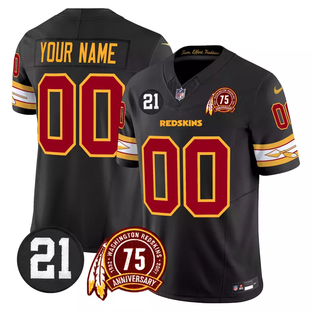 Custom Redskins Jersey Black 75th Anniversary Men Maroon Gold Vapor Limited v2 All