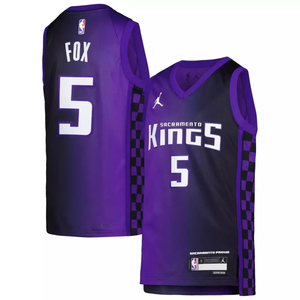 De'aaron Fox 5 Sacramento Kings Jersey Purple Statement Edition Men Alternate Split Design