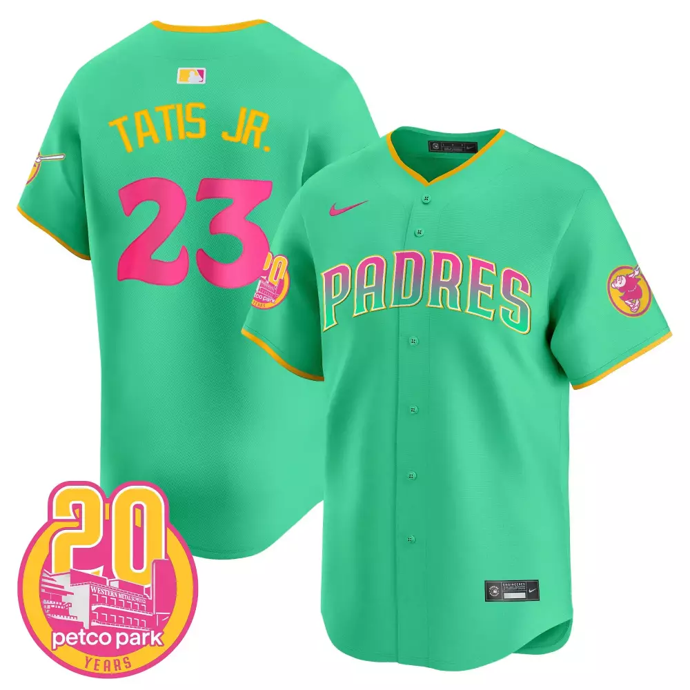 Fernando Tatis 23 Padres Jersey Green Petco Park 20th Anniversary Men Alternate Pink