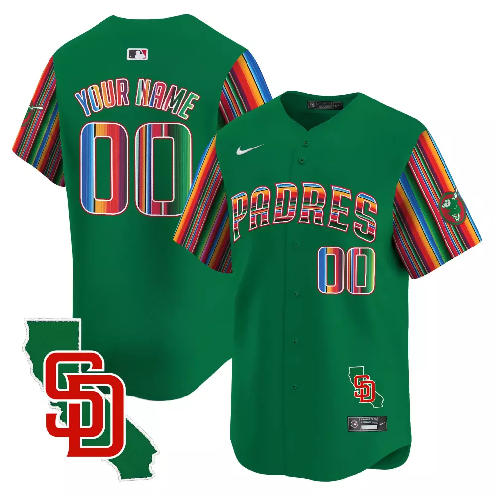 Custom Padres Jersey Green Cinco De Mayo Design Red Blue Yellow Orange Purple Vapor