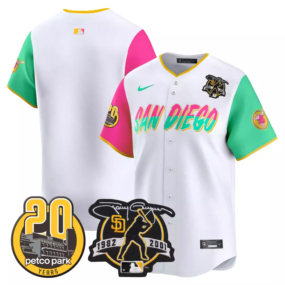 San Diego Padres Jersey White 20th Anniversary Petco Park Tony Gwynn 1982-2001 Men