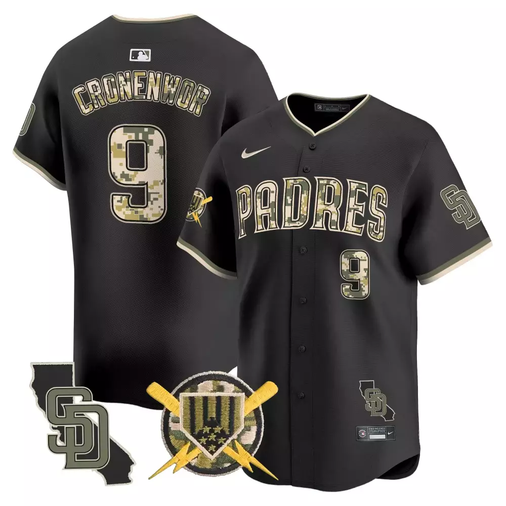 Jake Cronenworth 9 Padres Jersey Black Camouflage California_sd_logo Padres_shield_patch
