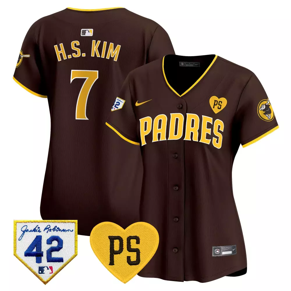 H.s. Kim 7 Padres Jersey Brown Jackie Robinson 42 Ps Heart Men Yellow Vapor Premier