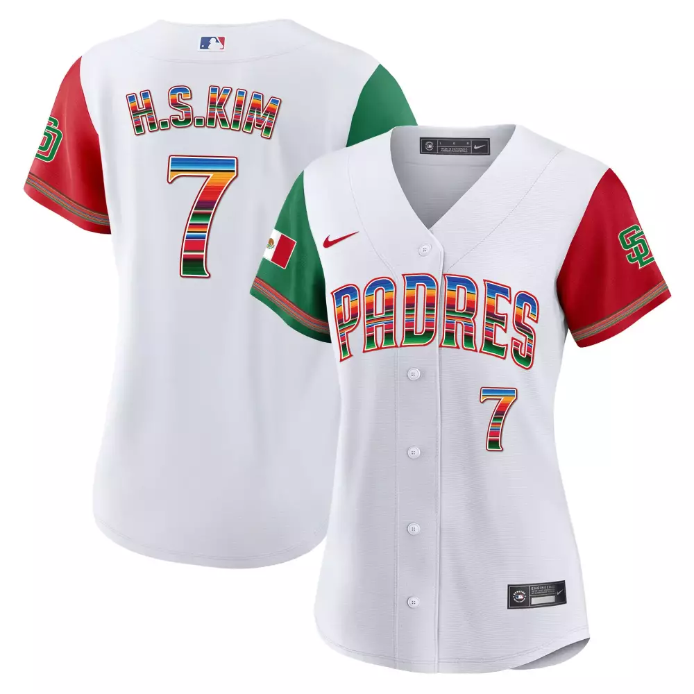 Haseong Kim 7 Padres Jersey White Mexico Flag Women Split Design Red Green Cool Base
