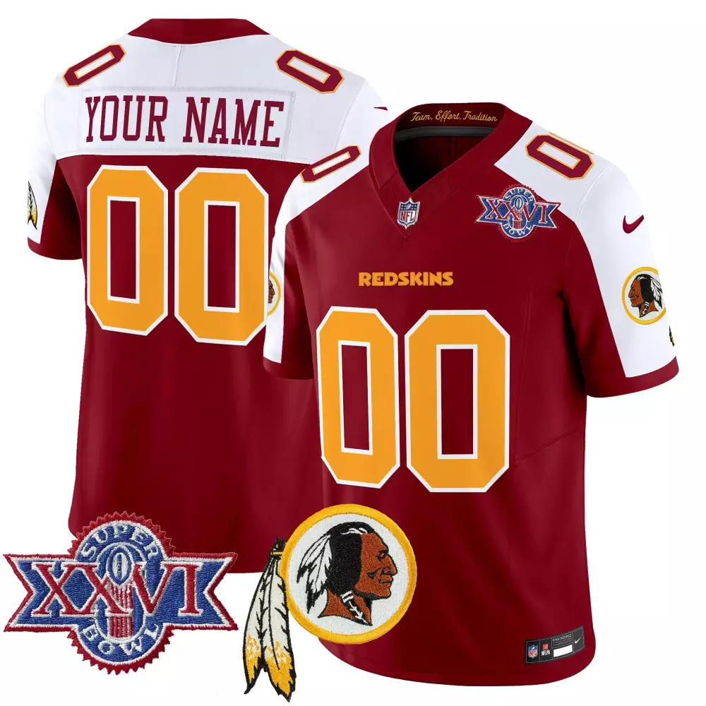 Custom Redskins Jersey Maroon Super Bowl Xxvi Men Split Design White Gold Vapor Stitched