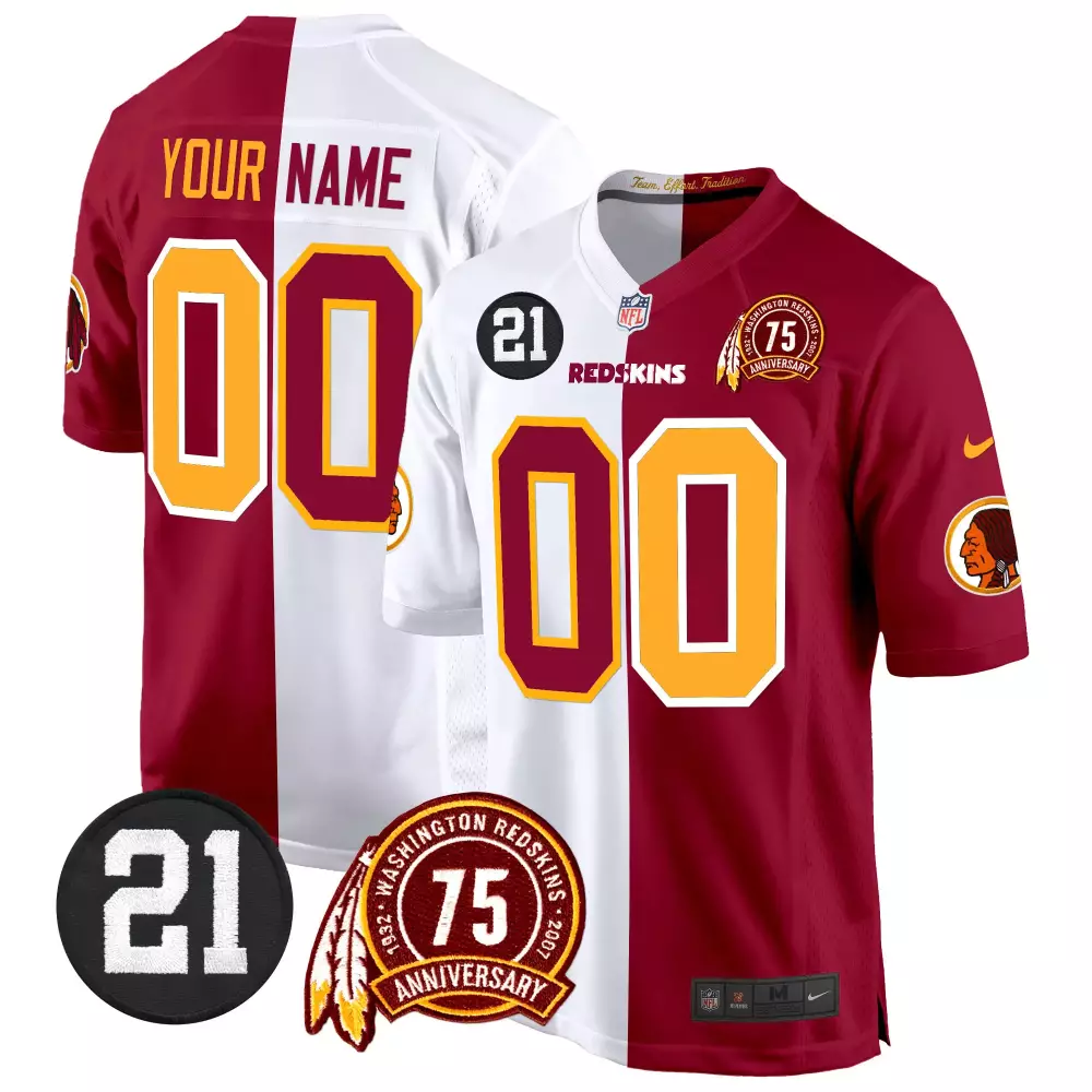 Custom Washington Redskins Jersey Maroon 75th Anniversary Men Split Design White